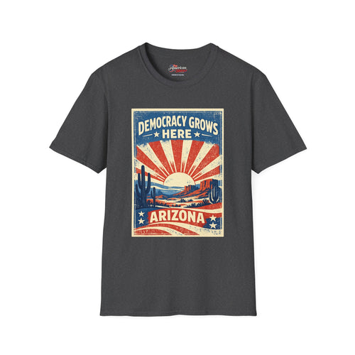Arizona Democracy Grows Here  Unisex Softstyle T-Shirt Blue 2026