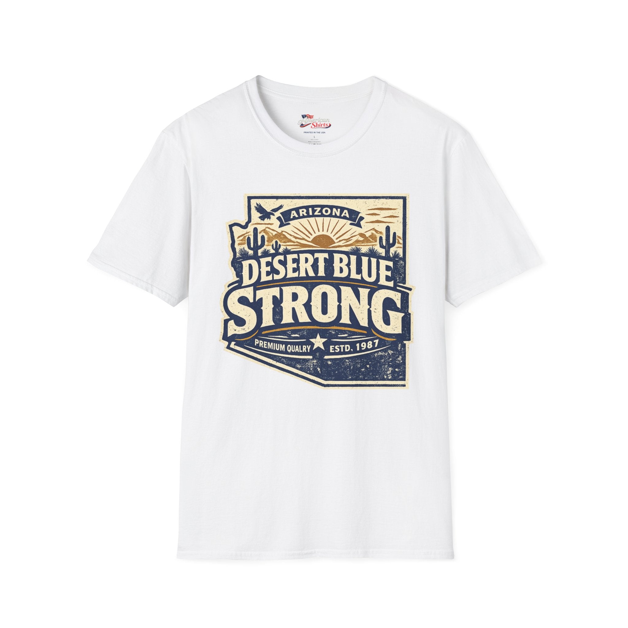 Vintage Arizona Desert Blue Strong Unisex Softstyle T-Shirt Blue 2026