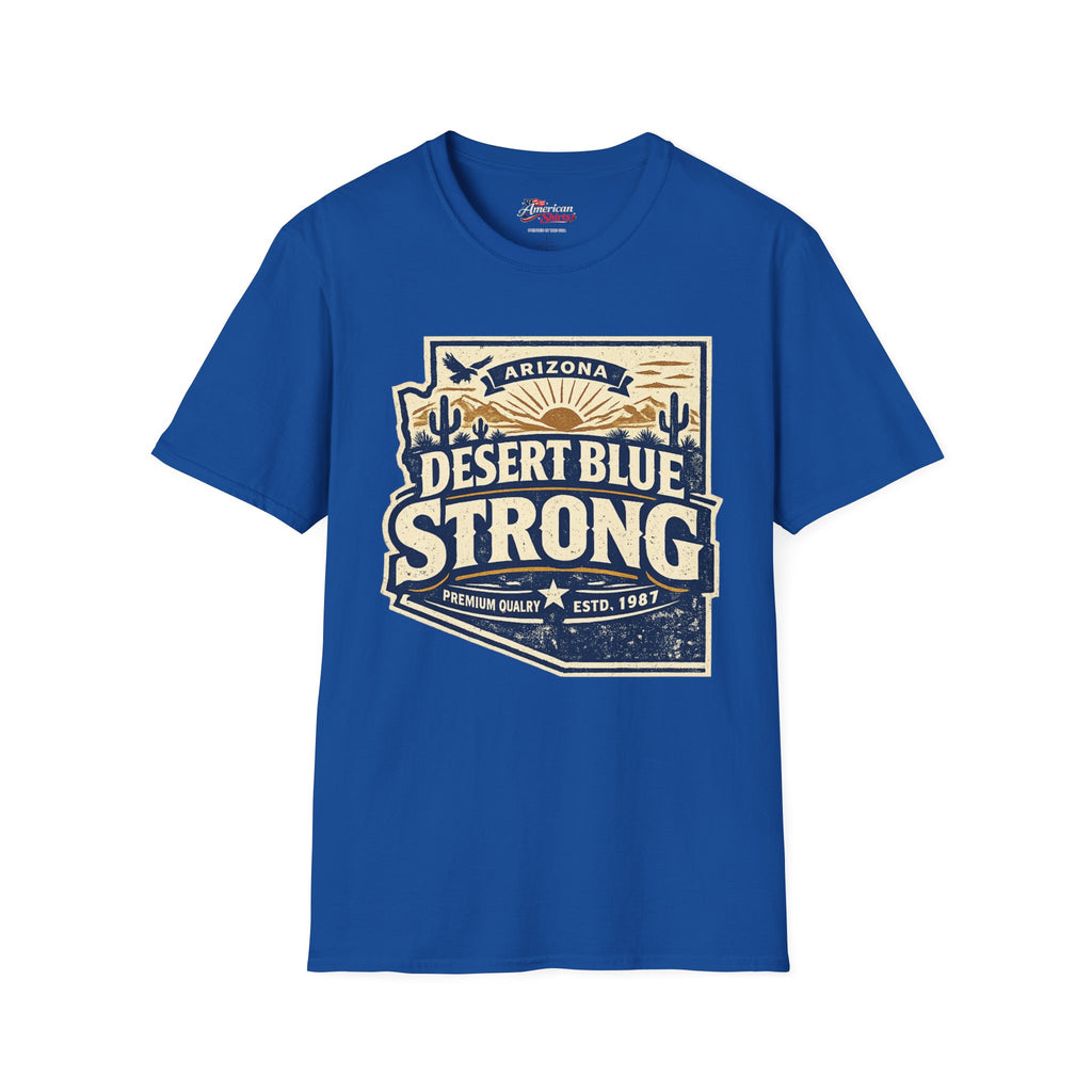 Vintage Arizona Desert Blue Strong Unisex Softstyle T-Shirt Blue 2026