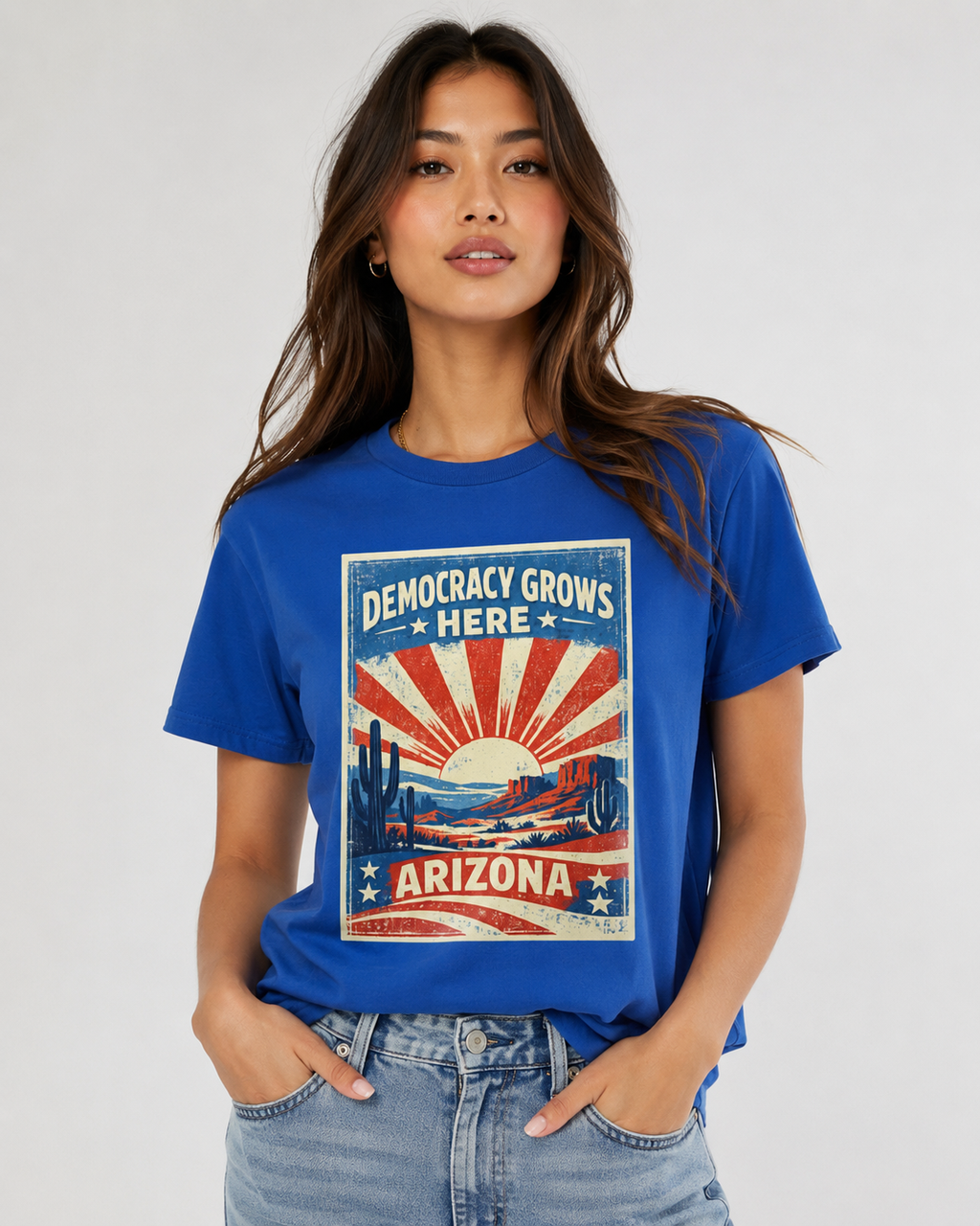Arizona Democracy Grows Here  Unisex Softstyle T-Shirt Blue 2026