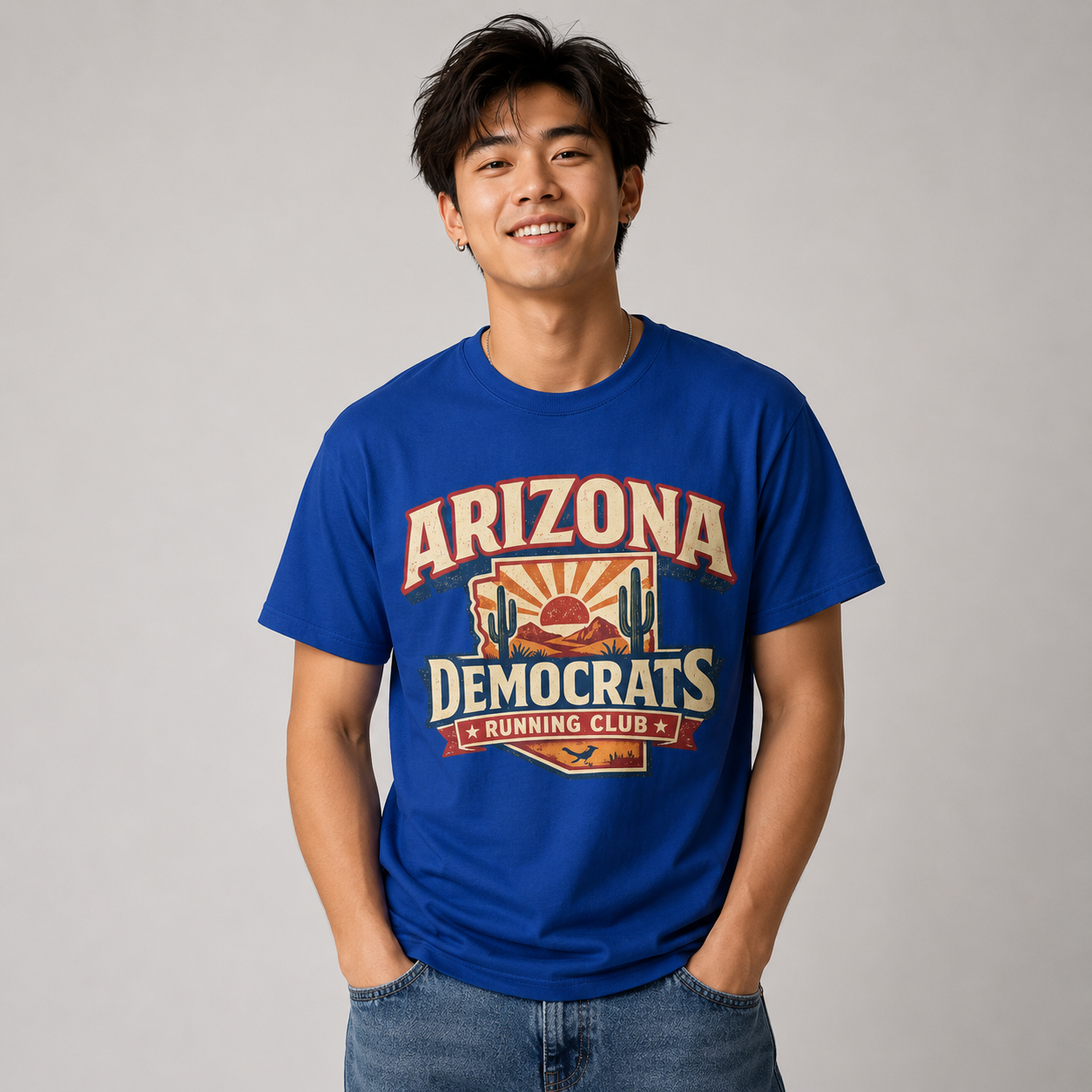 Vintage Arizona Democrats Running Club Unisex Softstyle T-Shirt Blue 2026