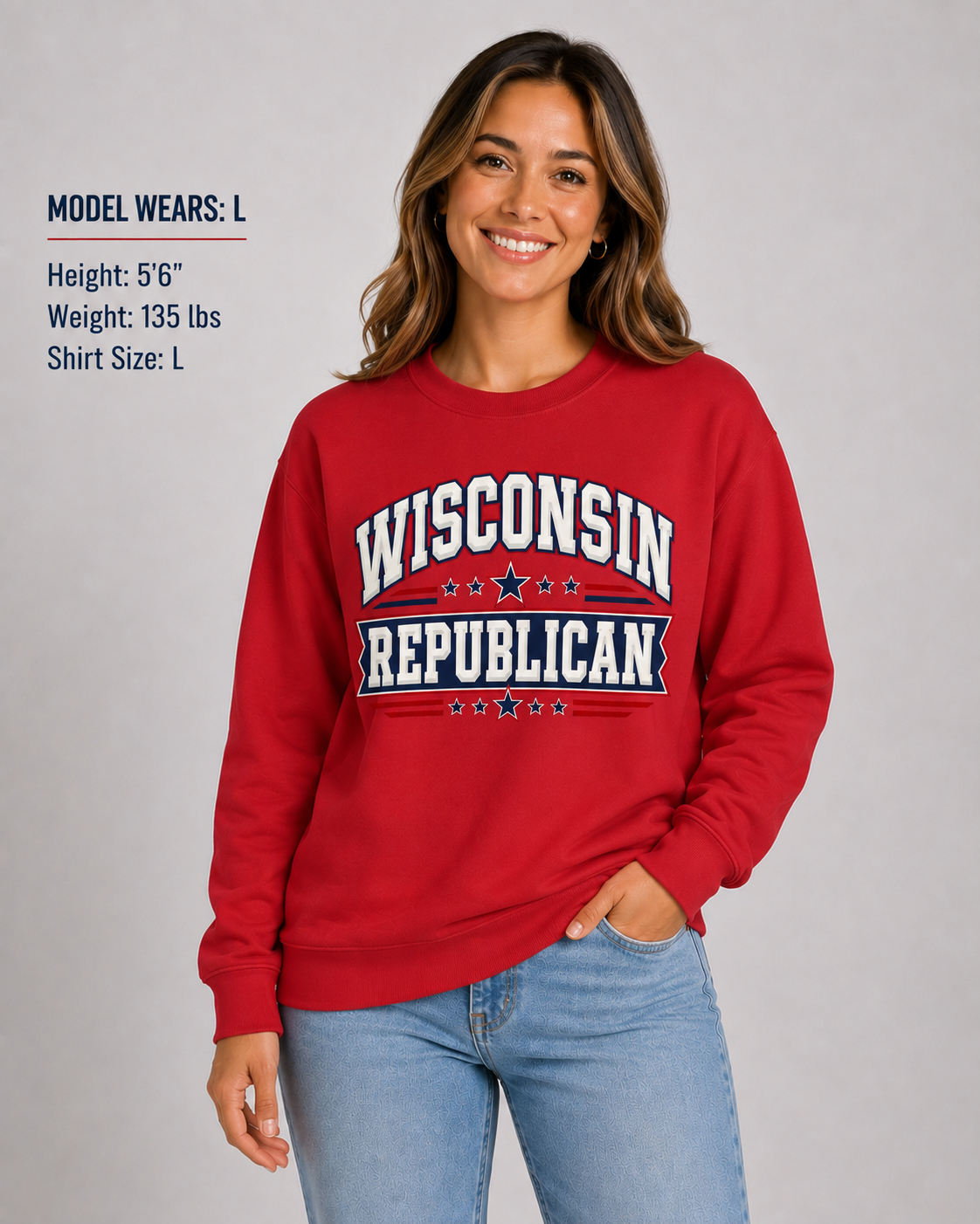Wisconsin Republican Unisex Crewneck Sweatshirt State Pride Political Pullover Red 2026