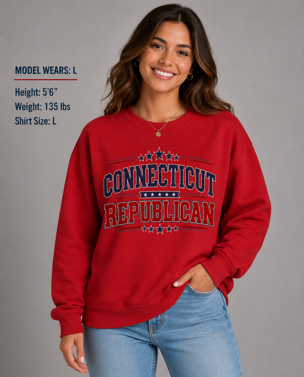 Connecticut Republican Unisex Crewneck Sweatshirt State Pride Political Pullover Red 2026