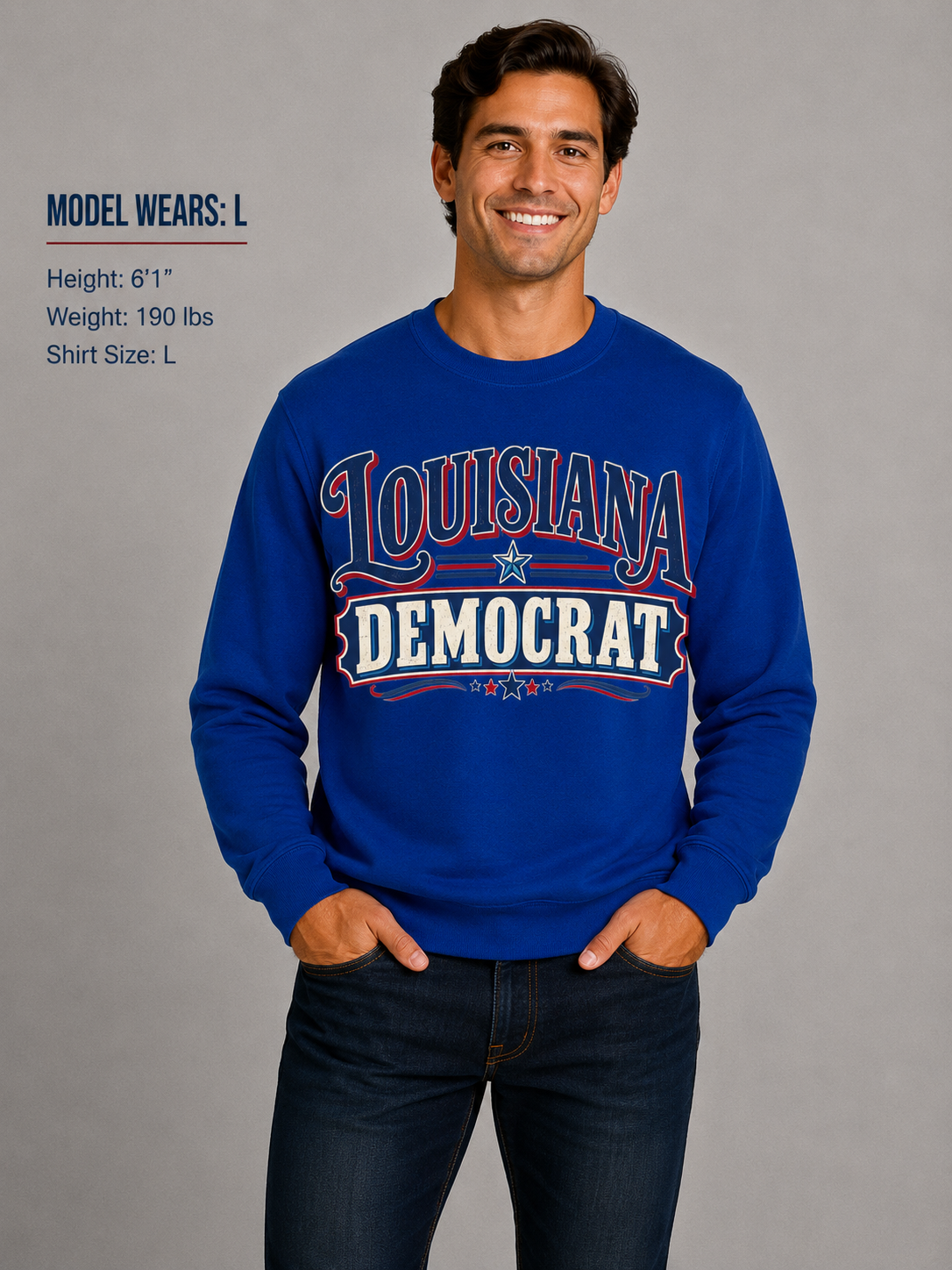 Louisiana Democrat Unisex Crewneck Sweatshirt State Pride Political Pullover Blue 2026