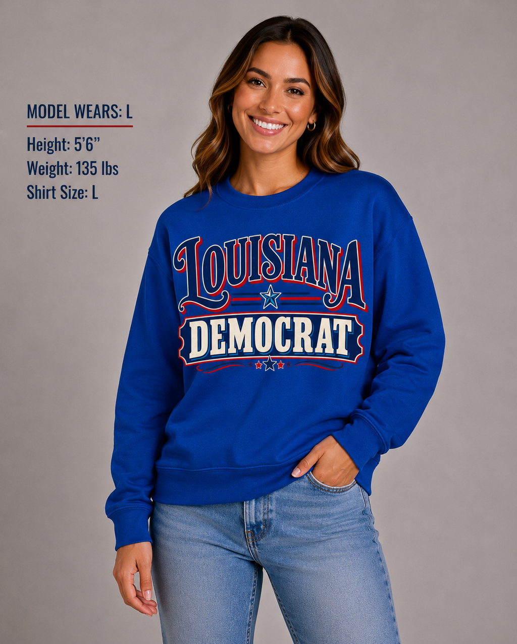 Louisiana Democrat Unisex Crewneck Sweatshirt State Pride Political Pullover Blue 2026