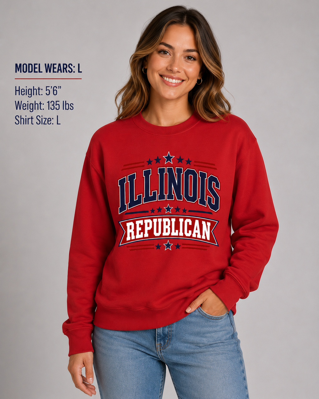 Illinois Republican Unisex Crewneck Sweatshirt State Pride Political Pullover Red 2026