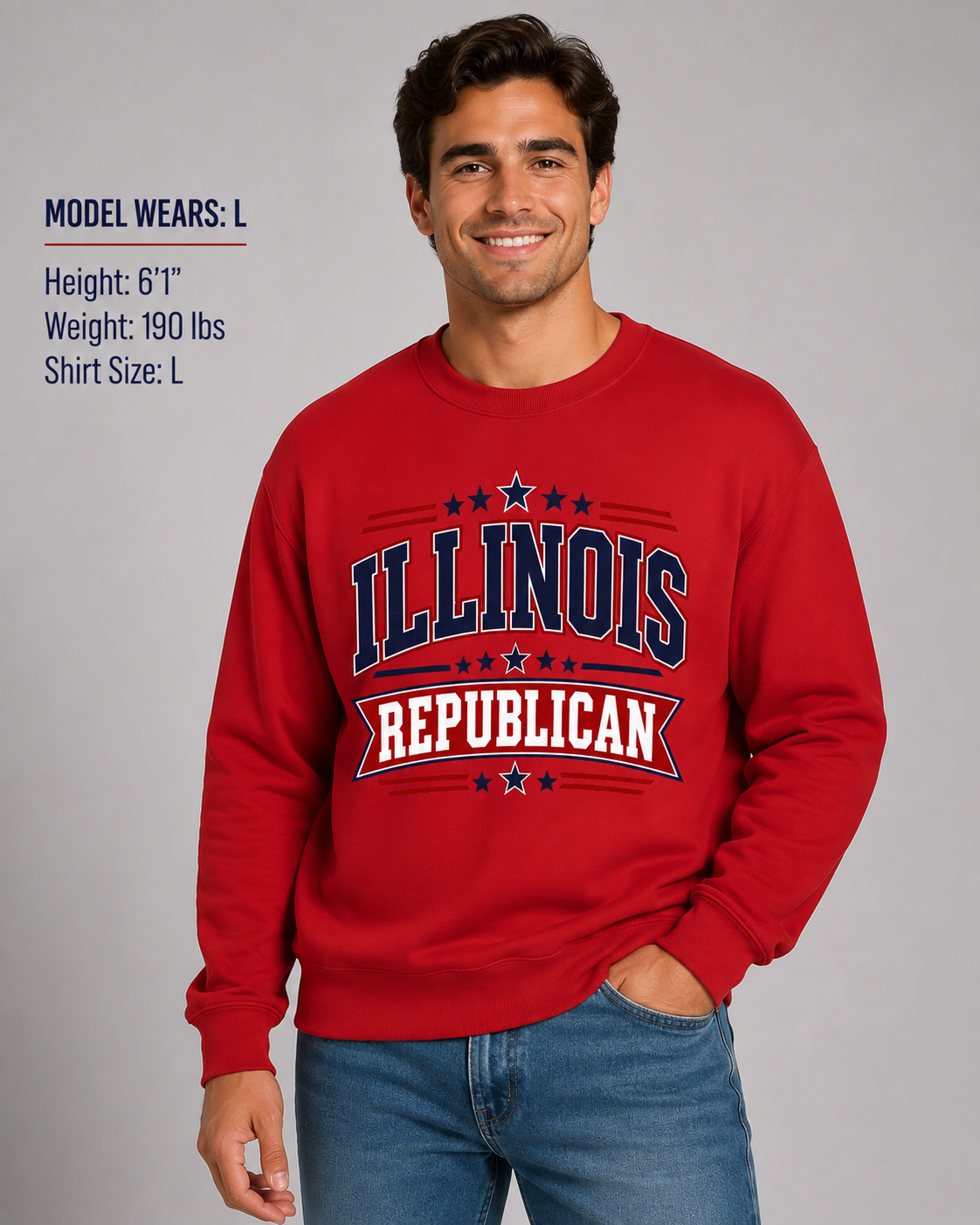Illinois Republican Unisex Crewneck Sweatshirt State Pride Political Pullover Red 2026
