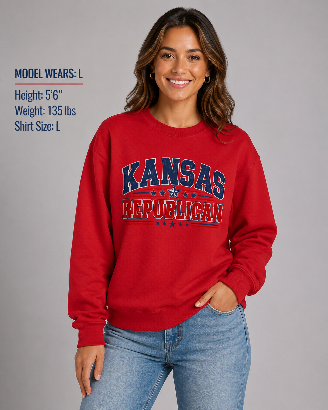 Kansas Republican Unisex Crewneck Sweatshirt State Pride Political Pullover Red 2026