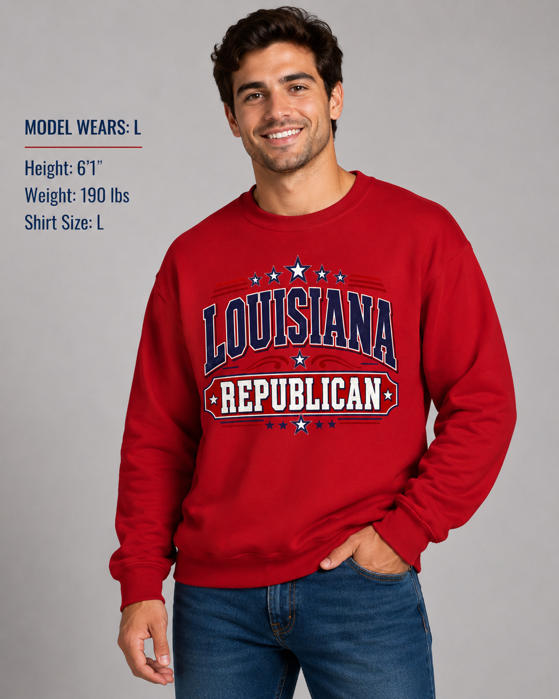 Louisiana Republican Unisex Crewneck Sweatshirt State Pride Political Pullover Red 2026