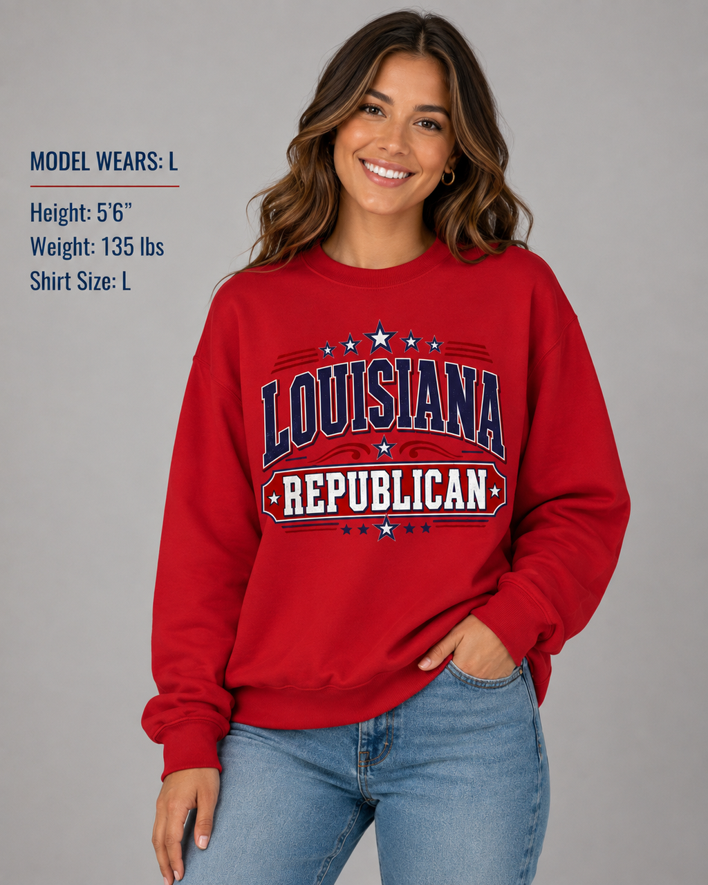 Louisiana Republican Unisex Crewneck Sweatshirt State Pride Political Pullover Red 2026
