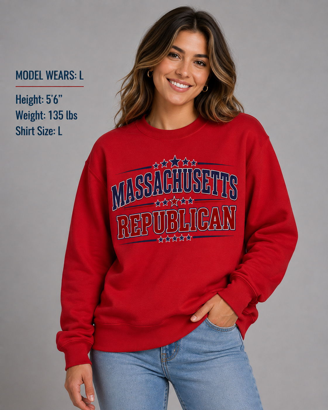 Massachusetts Republican Unisex Crewneck Sweatshirt State Pride Political Pullover Red 2026