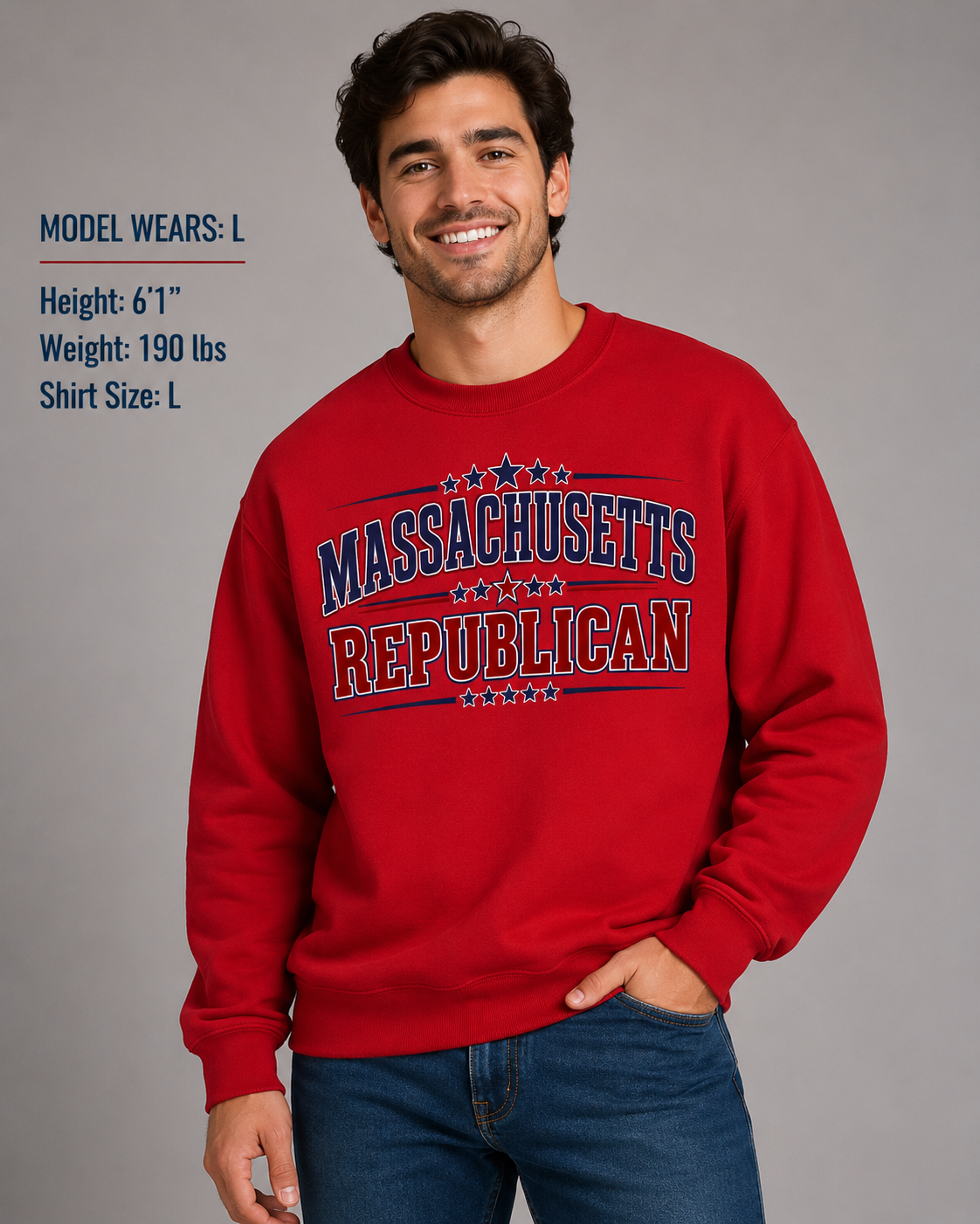 Massachusetts Republican Unisex Crewneck Sweatshirt State Pride Political Pullover Red 2026