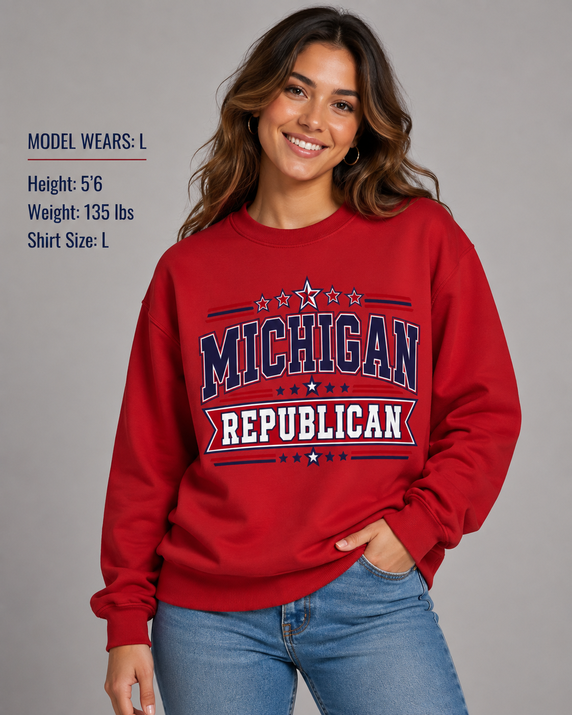 Michigan Republican Unisex Crewneck Sweatshirt State Pride Political Pullover Red 2026
