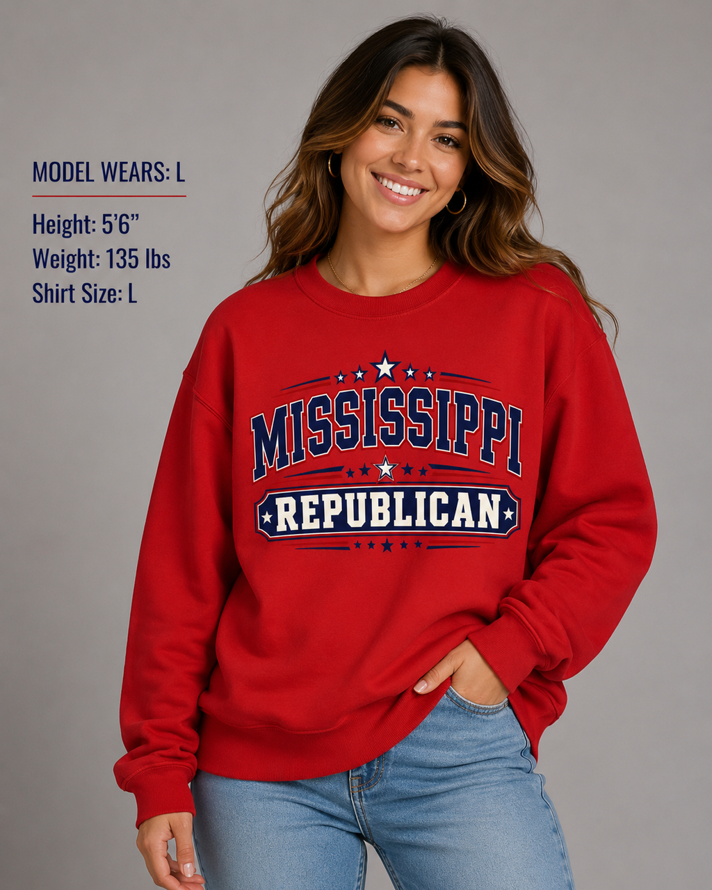 Mississippi Republican Unisex Crewneck Sweatshirt State Pride Political Pullover Red 2026