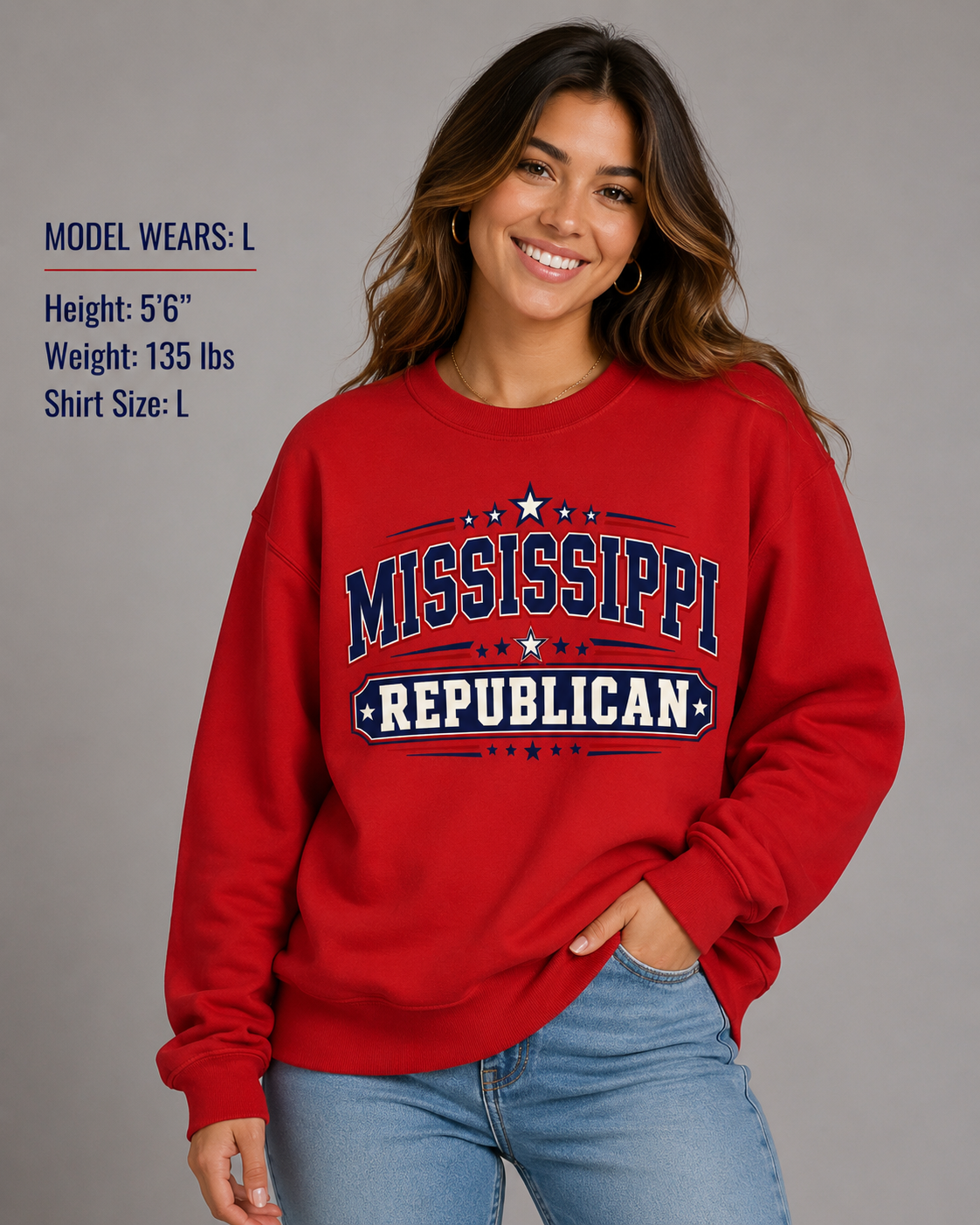 Mississippi Republican Unisex Crewneck Sweatshirt State Pride Political Pullover Red 2026