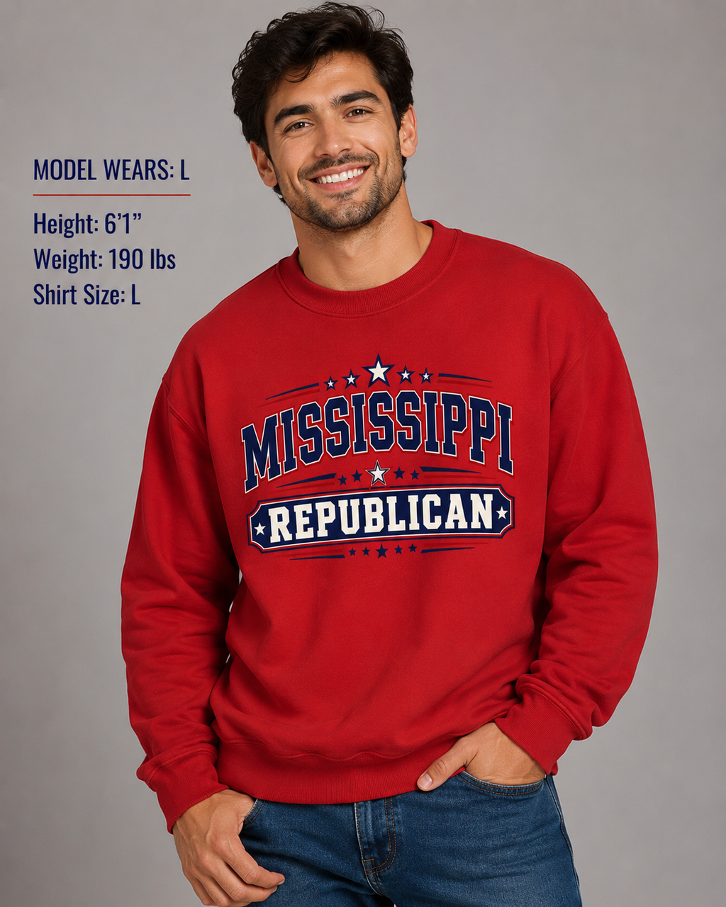 Mississippi Republican Unisex Crewneck Sweatshirt State Pride Political Pullover Red 2026