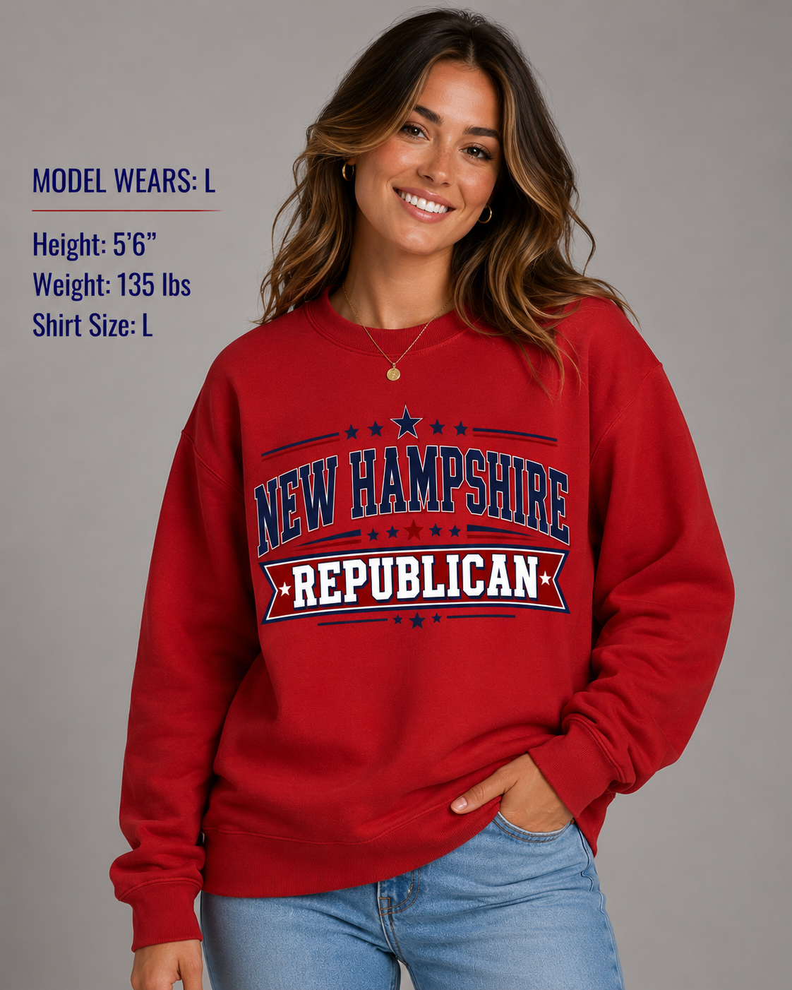 New Hampshire Republican Unisex Crewneck Sweatshirt State Pride Political Pullover Red 2026