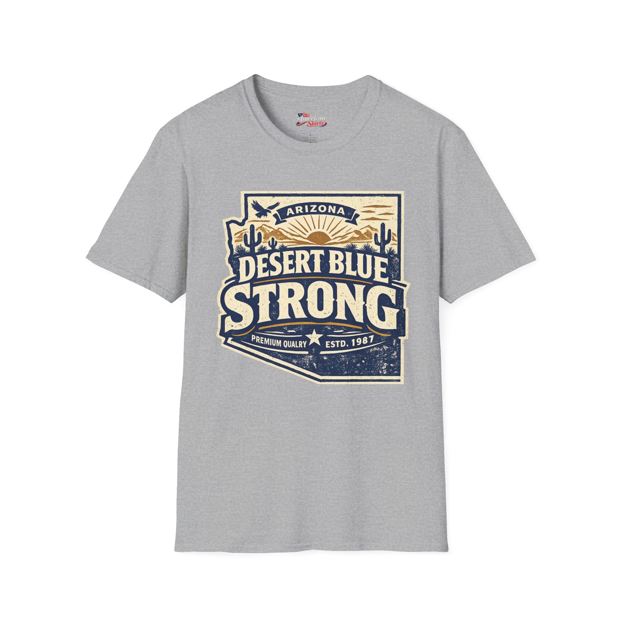 Vintage Arizona Desert Blue Strong Unisex Softstyle T-Shirt Blue 2026