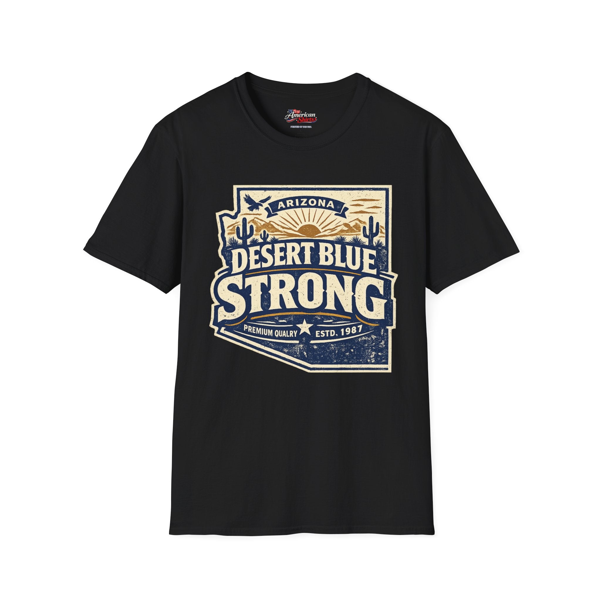 Vintage Arizona Desert Blue Strong Unisex Softstyle T-Shirt Blue 2026